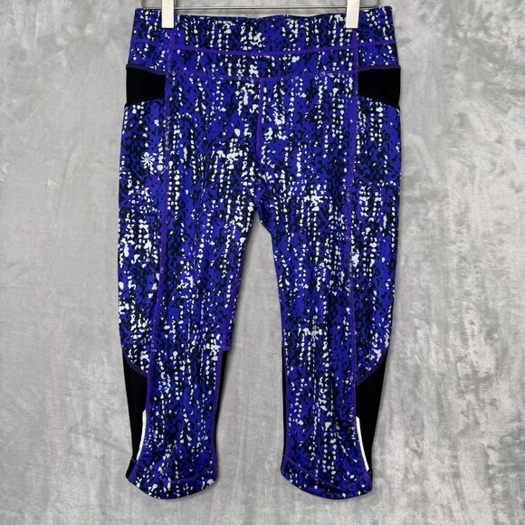 Athletha Capri Leggings Womens Small Purple Black Abstract Print Pockets - Picture 1 of 11